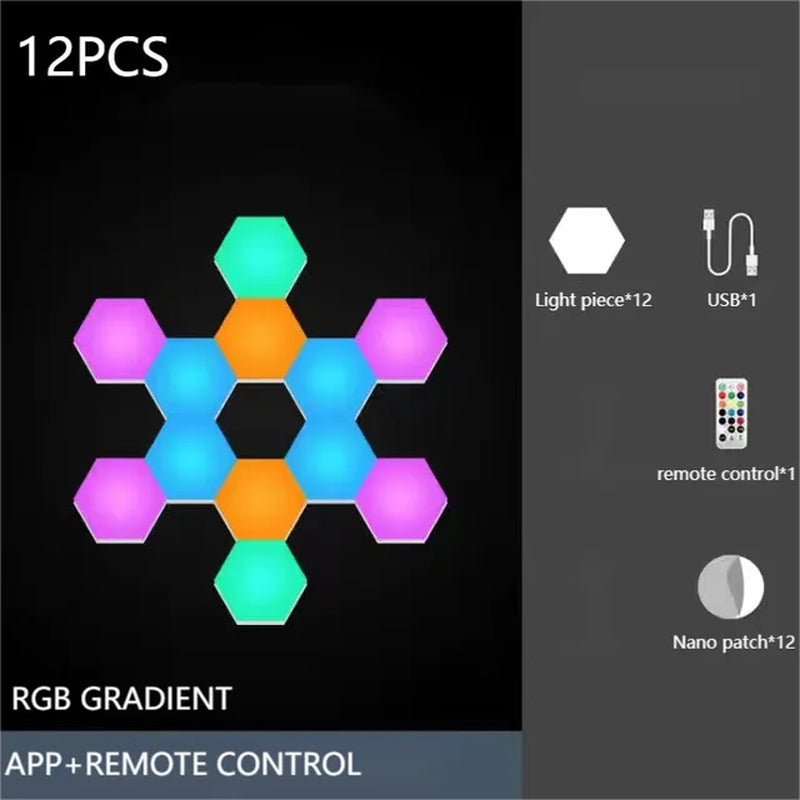 RGB Hexagonal Light Game Atmosphere Light Intelligent Voice Control Induction Bluetooth APP Remote Control Rhythm Light