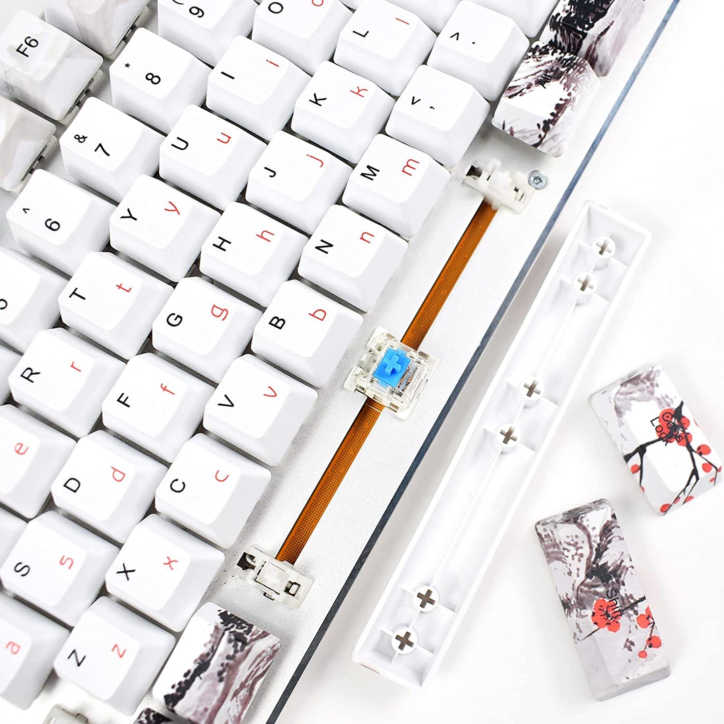 Keycaps 110 Set for Full Size Mechanical Keyboard, Custom PBT OEM Profile Key Caps Japanese Style with Keycap Puller for Cherry MX 104/87/71/61 60 Percent Keyboard(Plum Blossom)