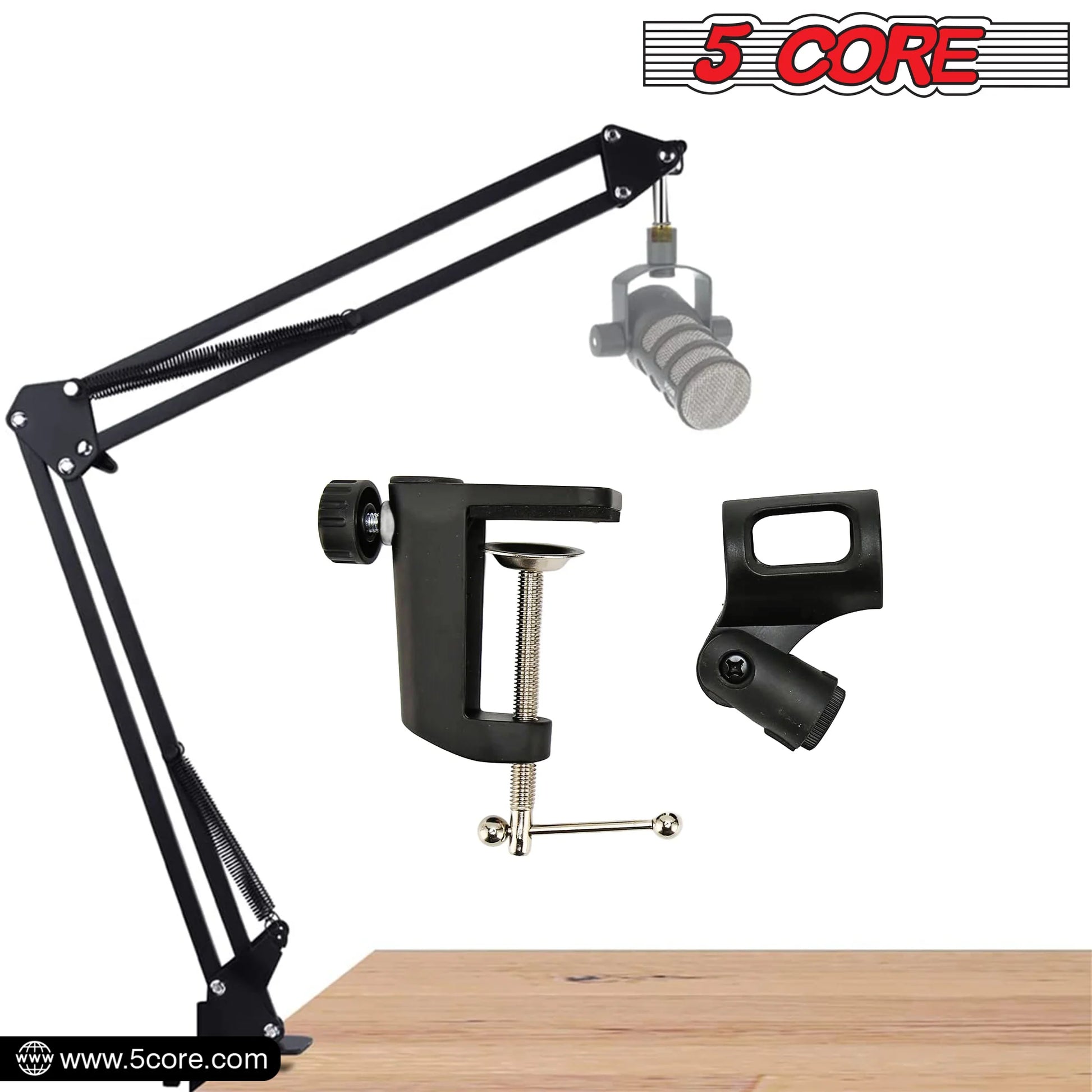 5 Core Microphone Boom Arm Adjustable 360° Rotatable Mic Stand with 3/8''-5/8'' Adapter